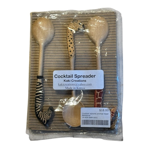 Set Of 3 Animal Head Topped Wooden Cocktail/ Salt Cellar Spoon~Made In Kenya - Picture 6 of 6